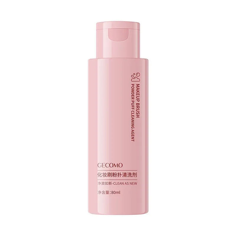 Makeup tool cleaning set showing 80ml detergent and 75ml wash-free spray bottles