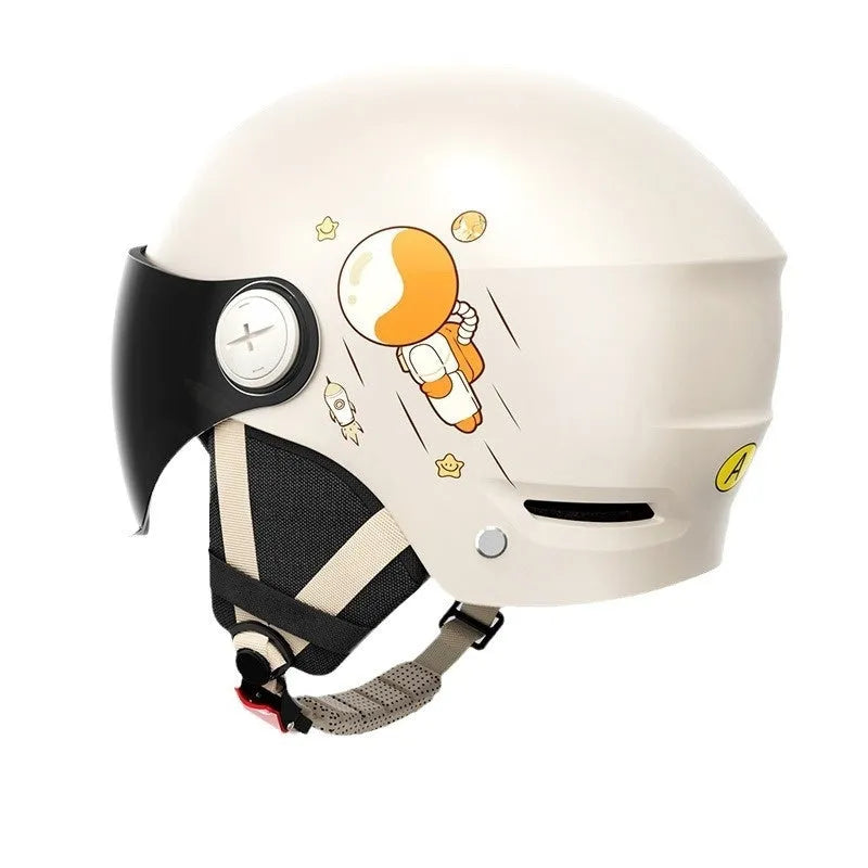 ABS half helmet for electric motorcycles with multiple lens options in khaki and black colours