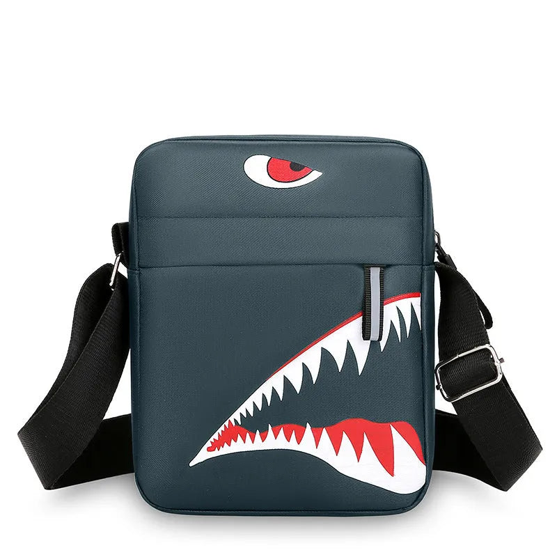 Men's small Oxford cloth crossbody bag with animal print pattern in black, grey, or green