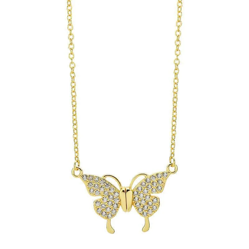 Women's titanium steel clavicle chain necklace with butterfly pendant and magnetic snap closure