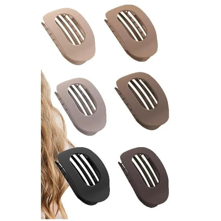 Set of six rose red plastic hair clips with frosted grip and pointed toe design.