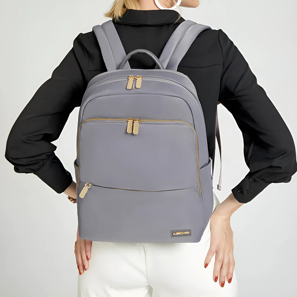 Oxford cloth large capacity women's backpack in black or purplish grey with anti-theft design