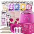 Professional waxing kit with wax beans, warmer, applicators, and post-care products for sensitive skin hair removal
