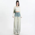 Women's gradient blue straight-leg denim trousers with wide leg design on 100% cotton fabric