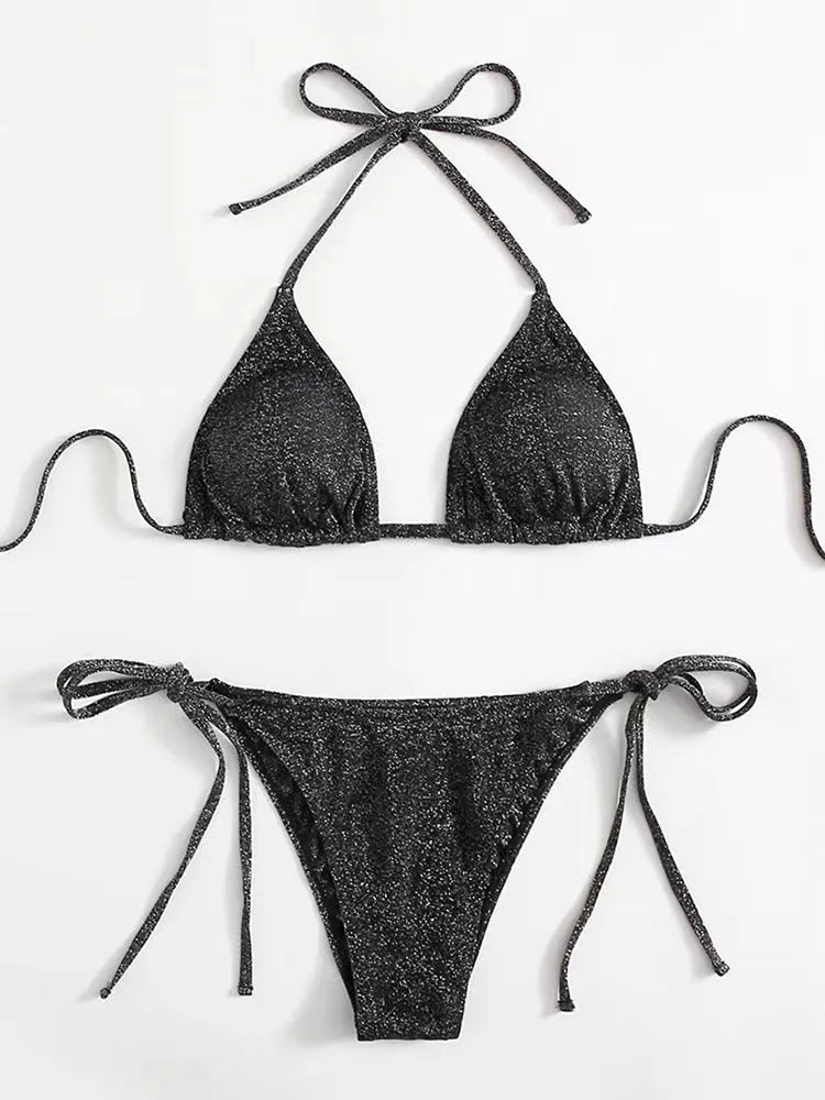 Women's split bandage design bikini swimsuit in polyester fabric