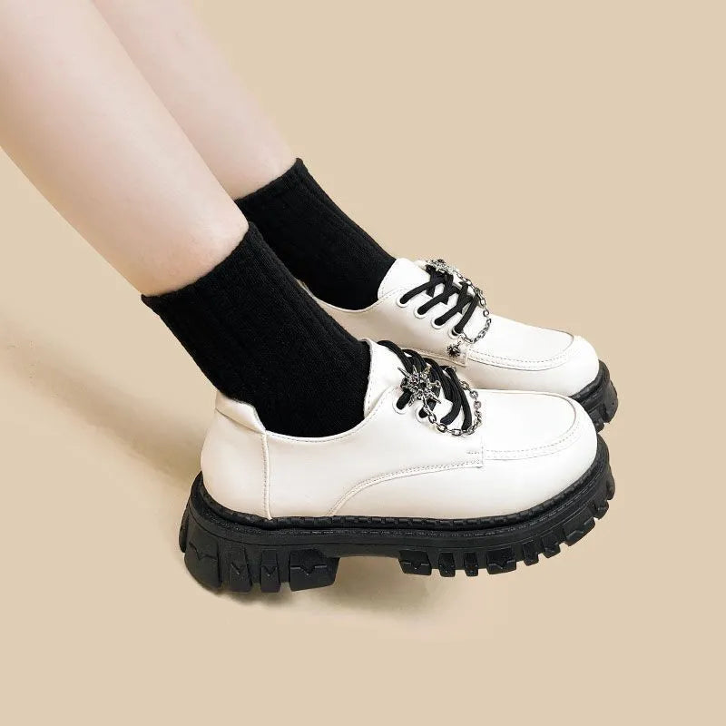 Women's preppy JK style loafers with round toe and cross-strap design in Duke asterism colour
