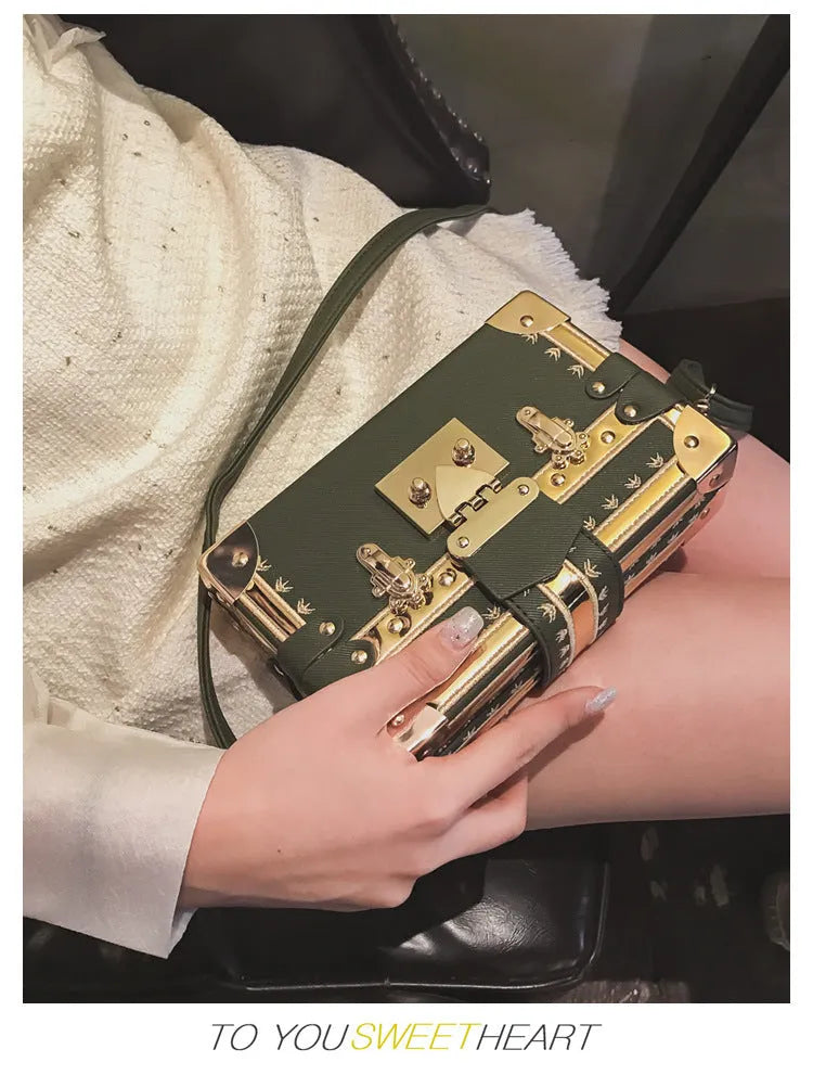 Hard PU leather women's flap handbag with single adjustable shoulder strap in black or green