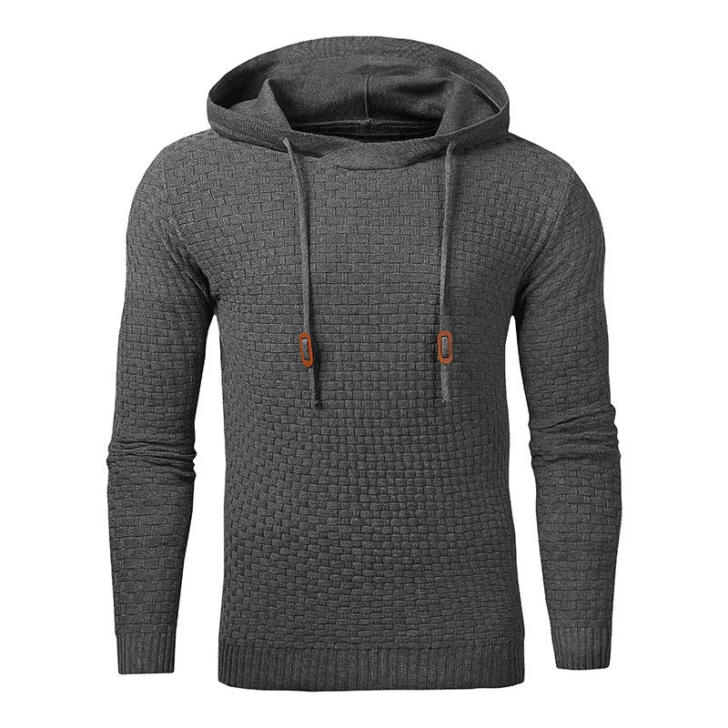 Man wearing a grey cotton-polyester blend hooded sweatshirt, showcasing the casual hoodie design.