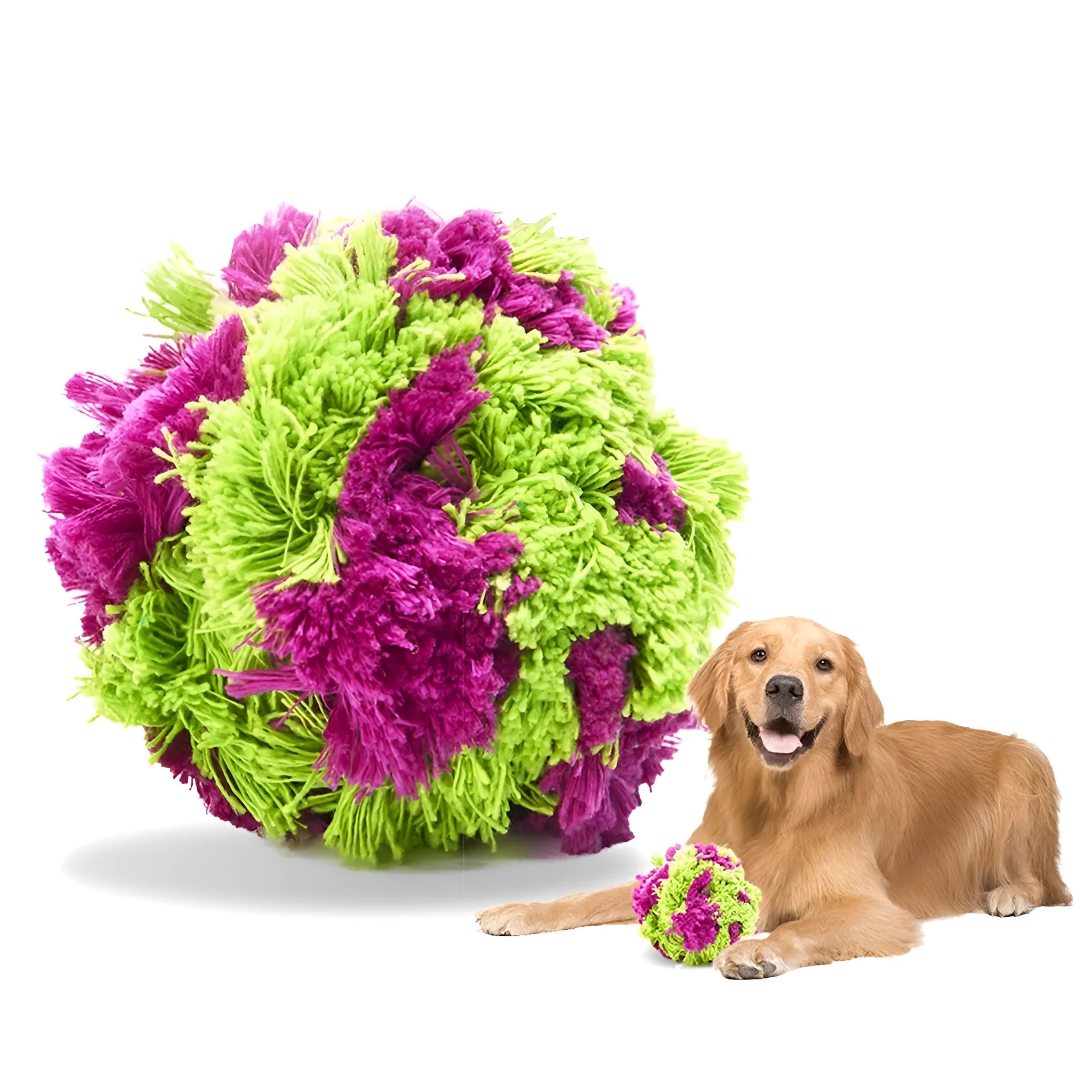 Purple plush dog ball toy with seaweed ball design for teething and interactive play