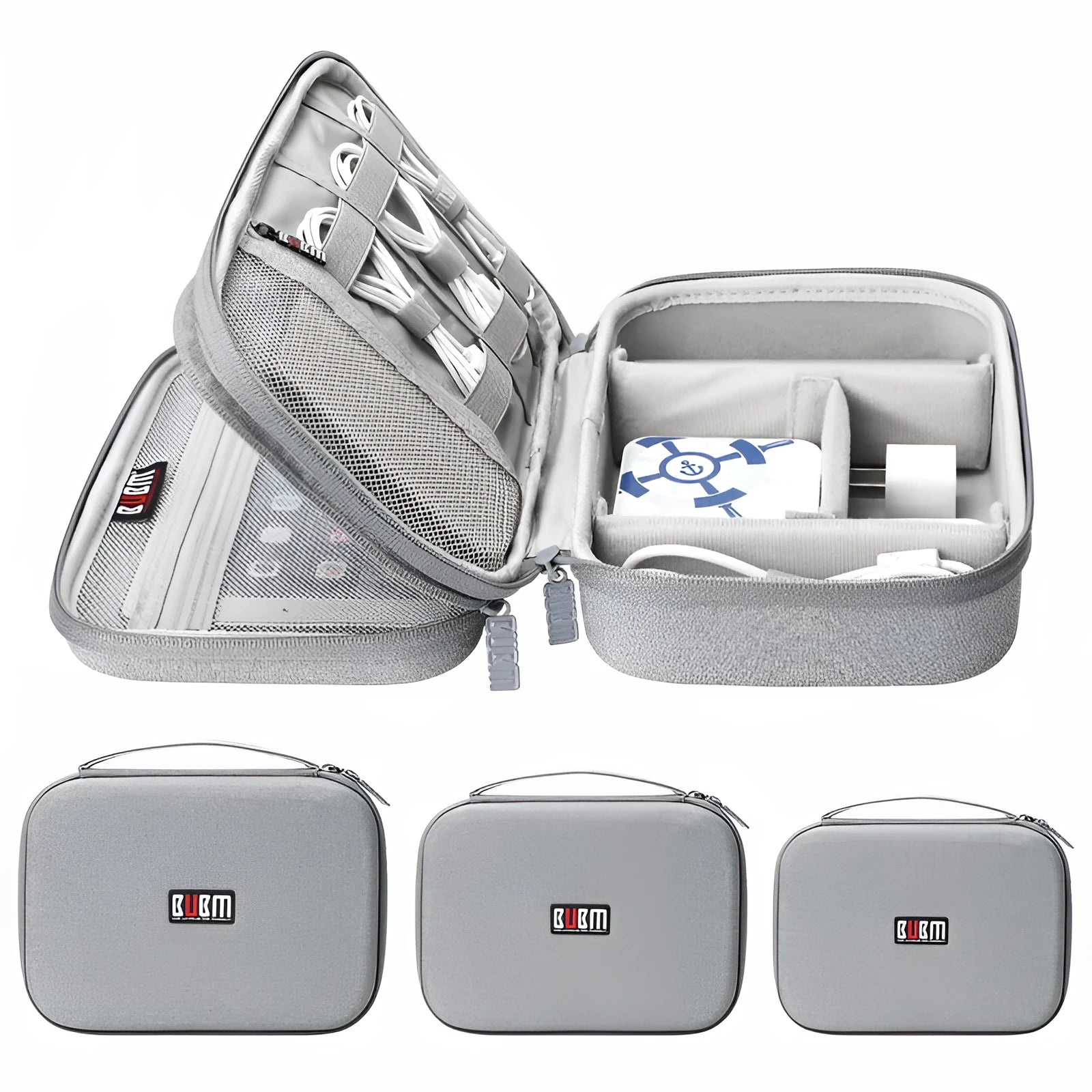 Black EVA digital storage bag for headphones with organised compartments