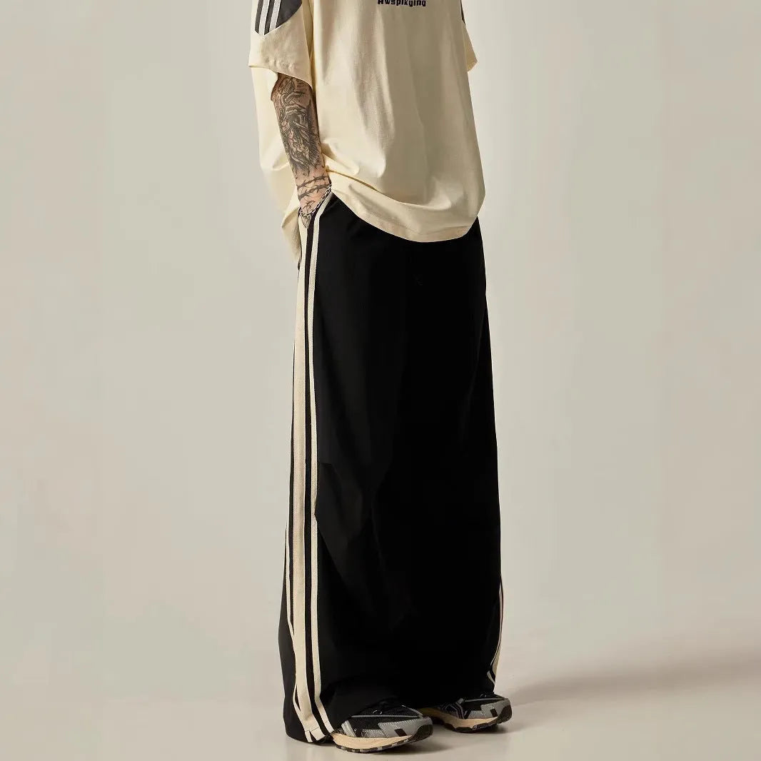 Black men's wide-leg climbing pants with high-waist design and straight silhouette