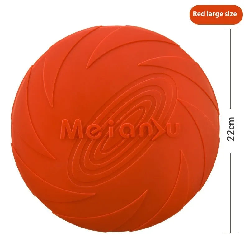 Soft rubber dog frisbee toy in blue colour showing curved disc shape for throwing