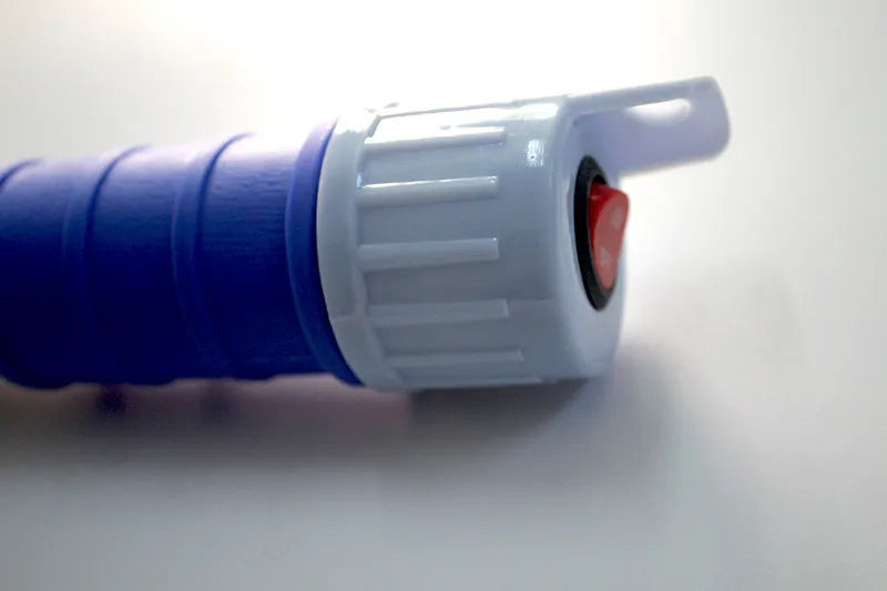 Blue manual hand siphon pump for transferring fuel and oil