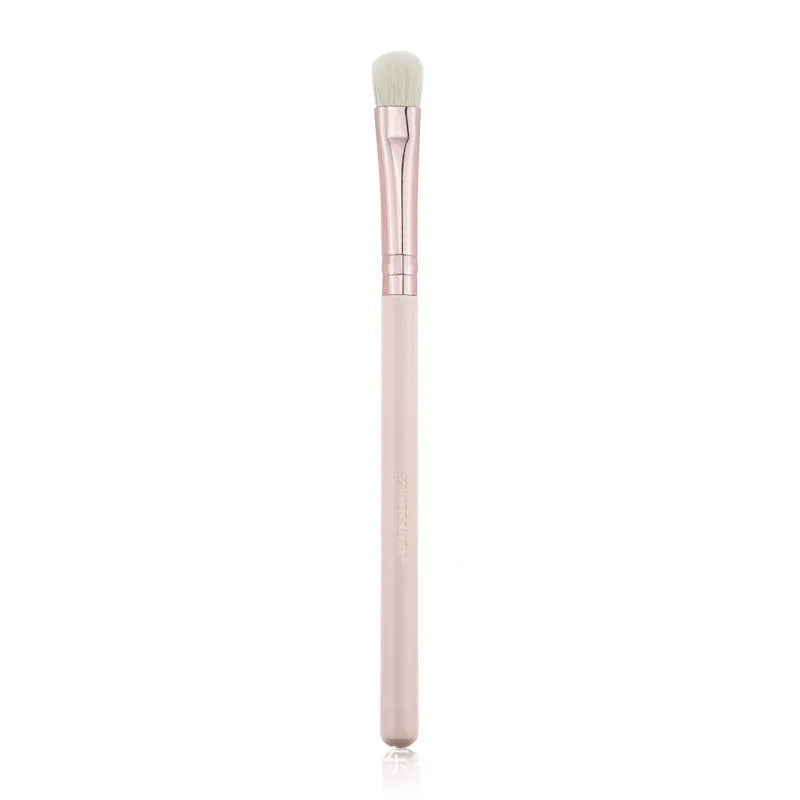 26 pink makeup brushes with wooden handles and wool heads, presented with a PU storage bag.