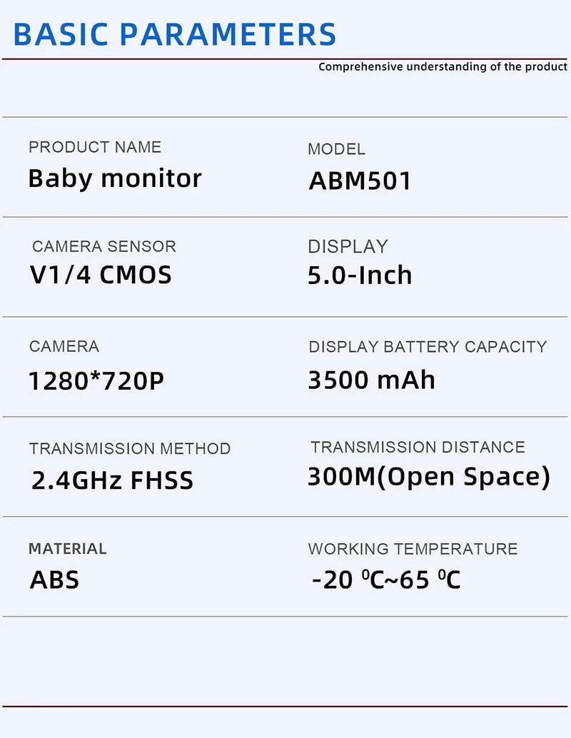 White HD wireless baby monitor with 5-inch screen and separate camera on a nursery shelf.
