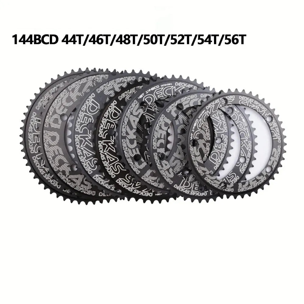 Black aluminium alloy track bicycle single disc chainring 144BCD with multiple tooth options