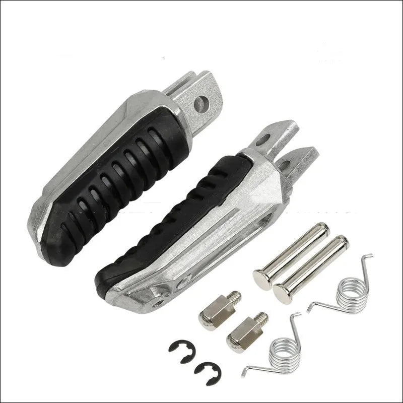 Black aluminium alloy motorcycle footrest pedal set for Suzuki models on a white background.