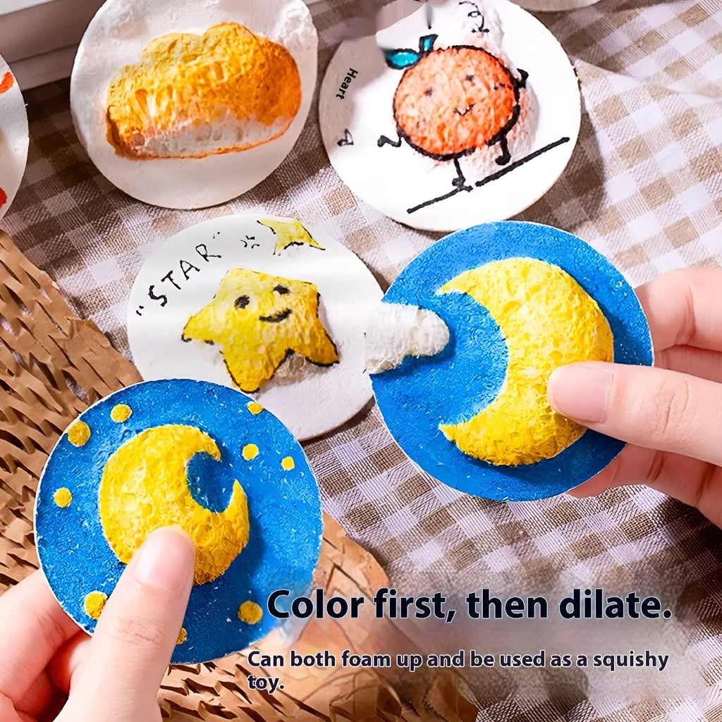 Painting sponge set showing heart, round and square shapes with fountain pens on wood pulp paper