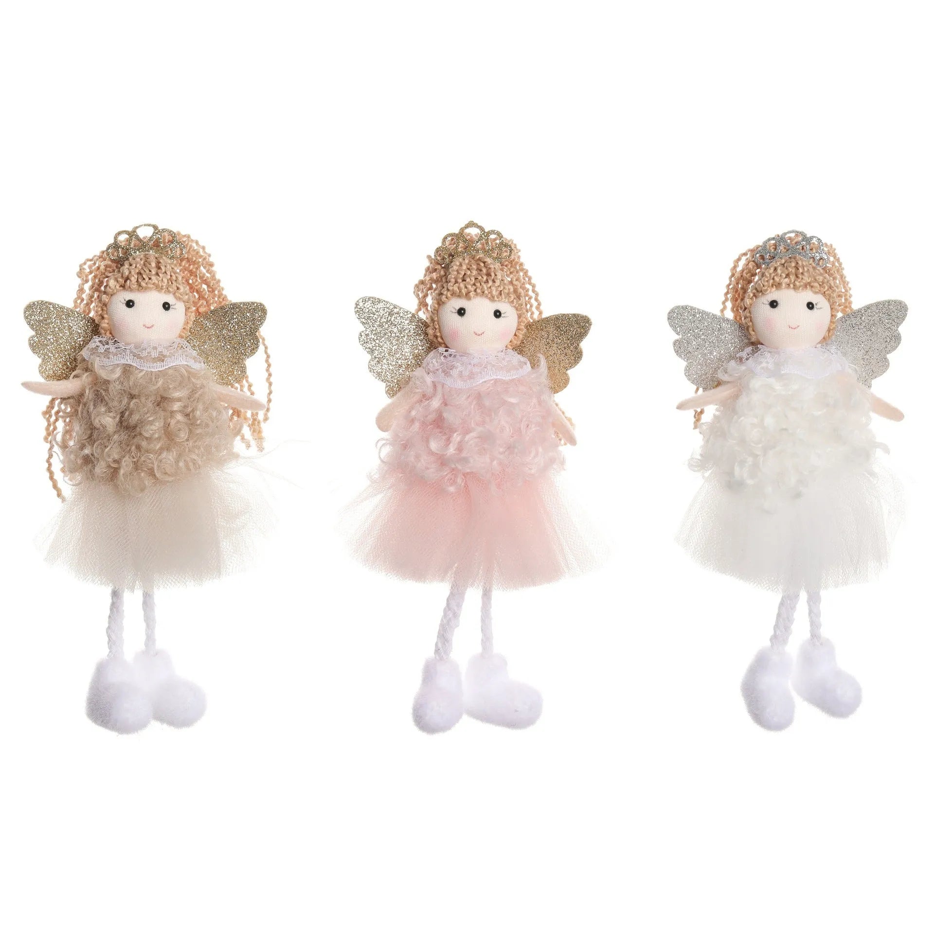 Christmas cartoon angel fabric pendant for girls' high ponytail hair in white, pink, or khaki style