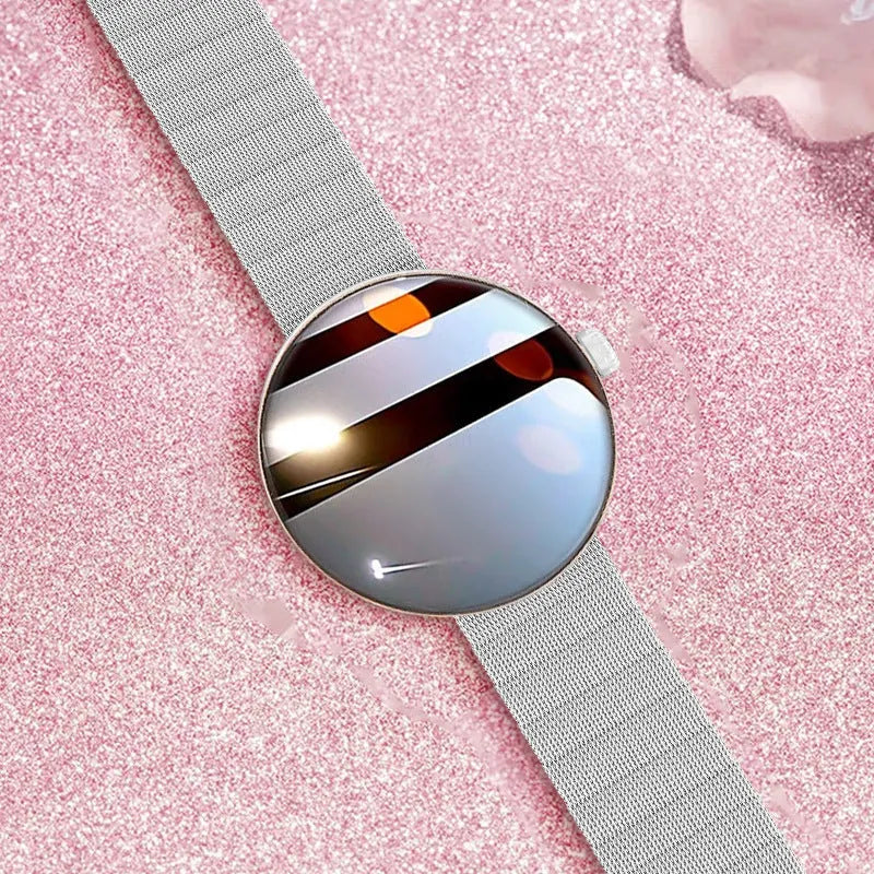 Women's smart watch with circular dial and metal strap in choice of finishes