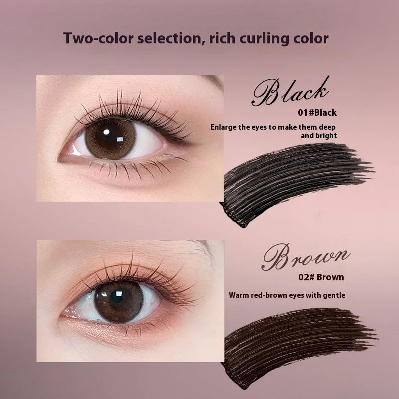 Mascara tube for long curling and long-lasting setting in black and brown colour options