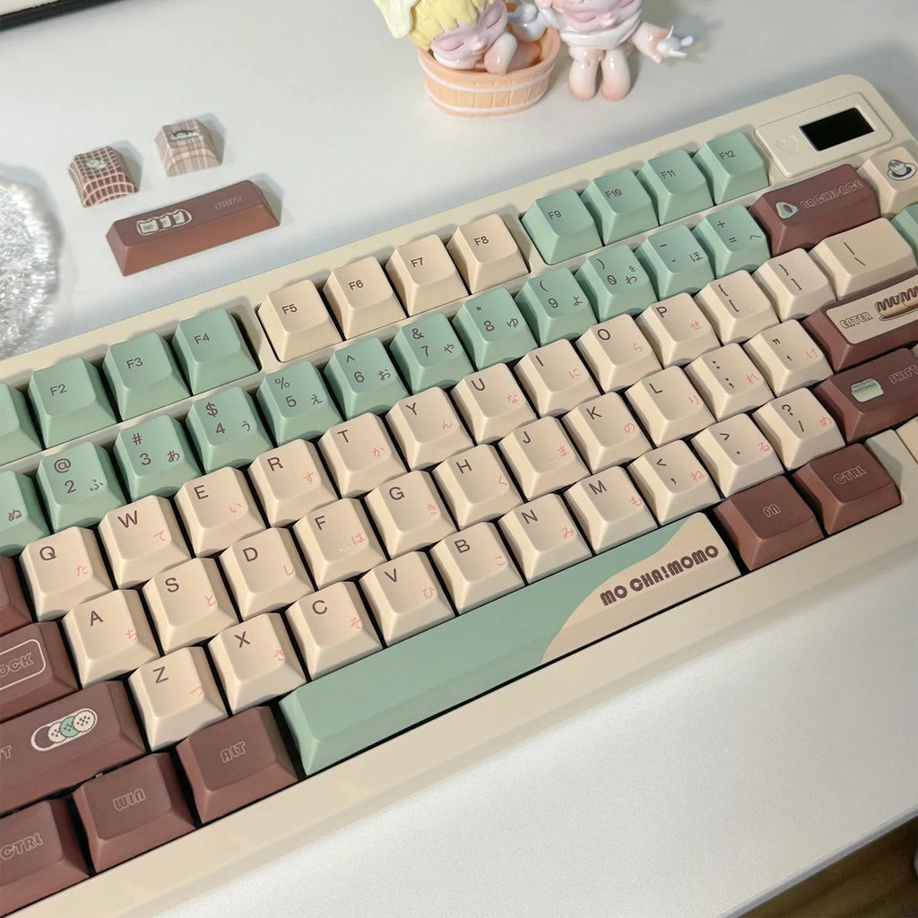 Matcha theme plastic keycap set for mechanical keyboards with five-sided sublimation printing
