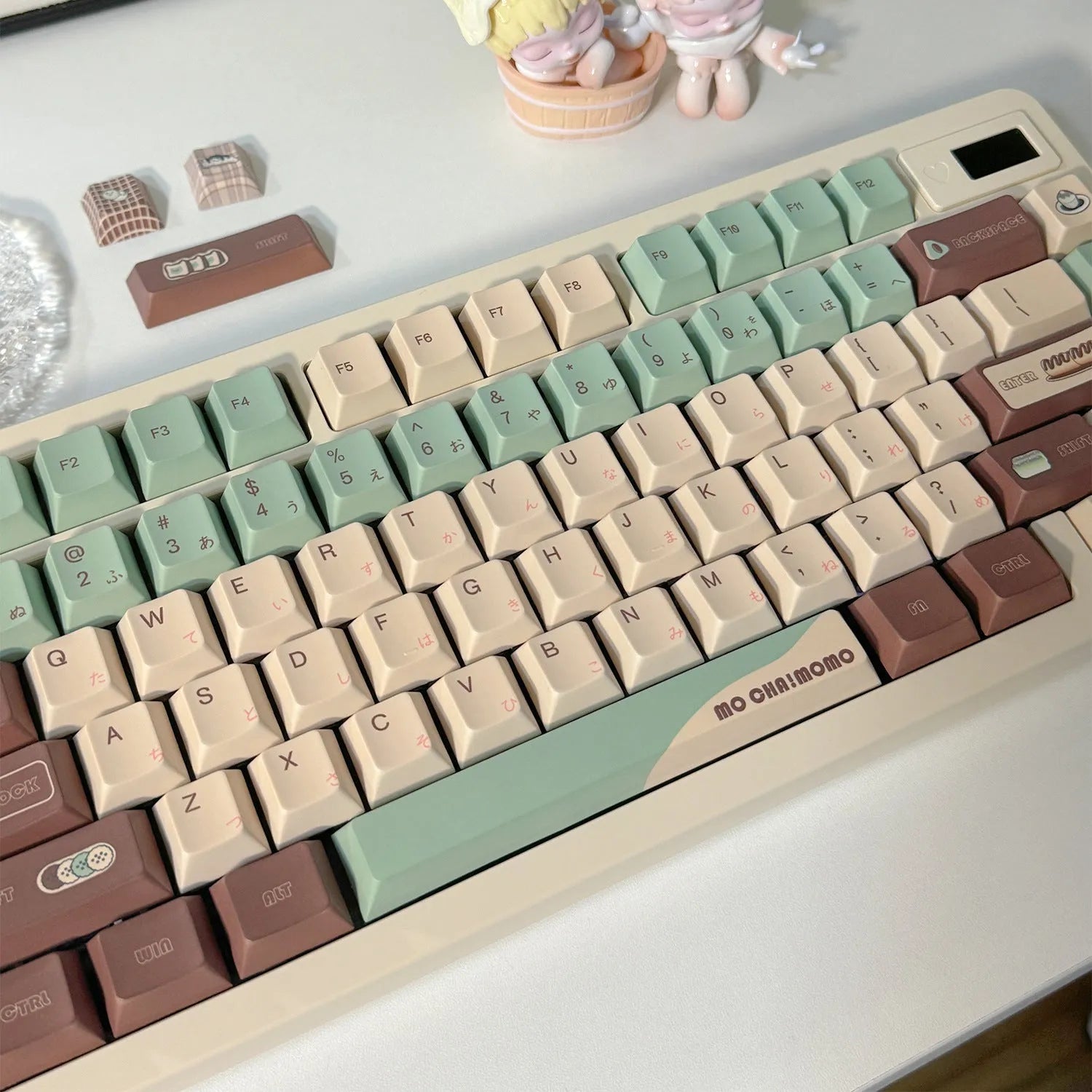 Matcha theme plastic keycap set for mechanical keyboards with five-sided sublimation printing