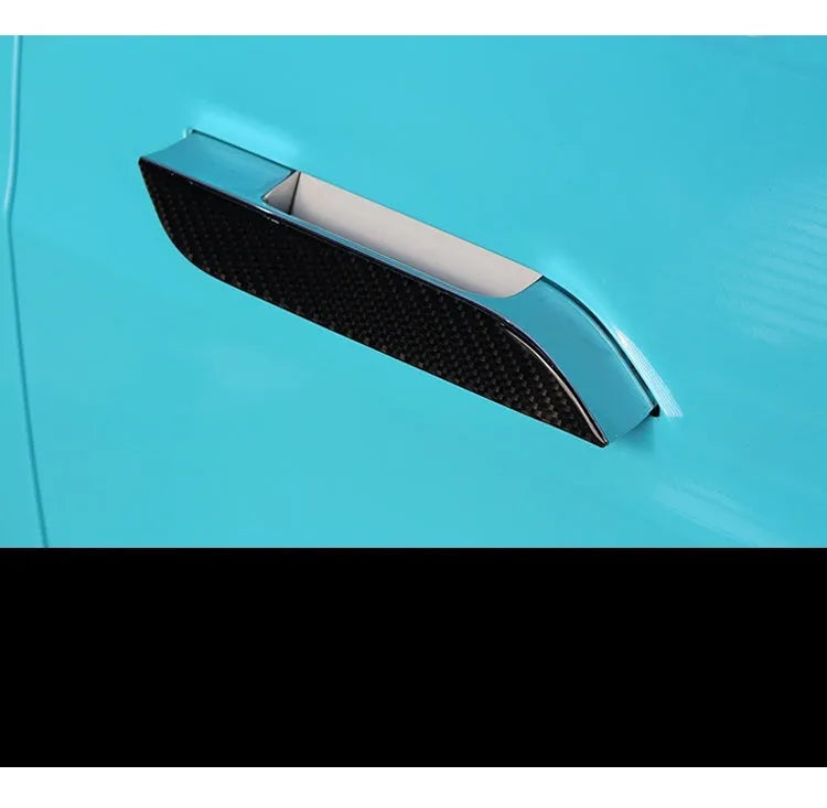 Carbon fibre patterned adhesive door handle patches for Tesla Model S interior protection