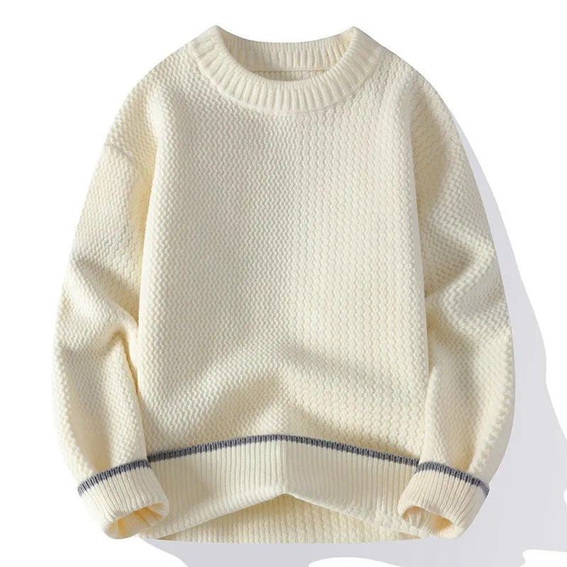 Men's casual round neck pullover sweater in polyester blend available in multiple colours