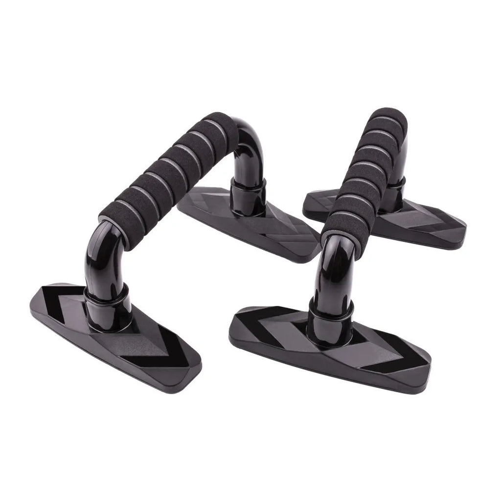 Pair of I-shaped push up bars with diamond pattern texture in blue colour for chest and arm exercise