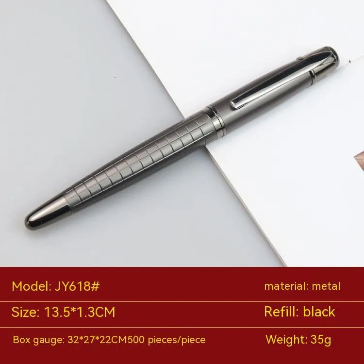 Gun grey metal roller pen with choice of black or blue ink for office use.