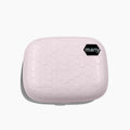 Automatic ultrasonic glasses cleaning machine in pearl white, blue, or pink colours showing compact 85x65x30mm dimensions