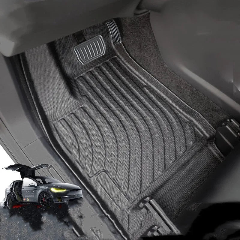 Tesla Model X black TPE rubber floor mats and trunk liner set