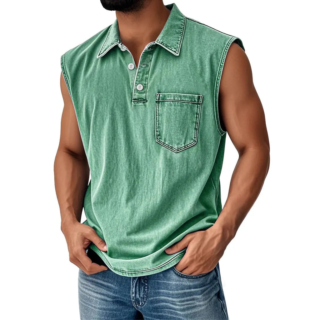 Men's short sleeve polo shirt with button placket in loose fit with 3D digital printing design