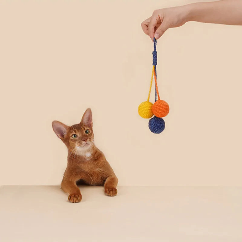 Cat toy set with 255mm teaser wand and catnip ball in blue, green, and multi-colour options