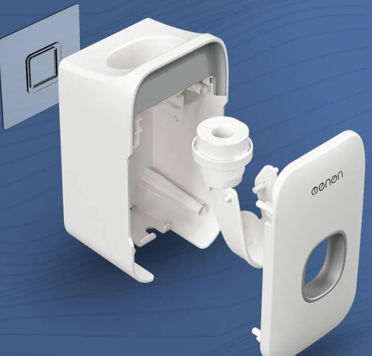 Automatic toothpaste dispenser in ABS plastic with suction cup wall mount in blue, grey, and pink colour options