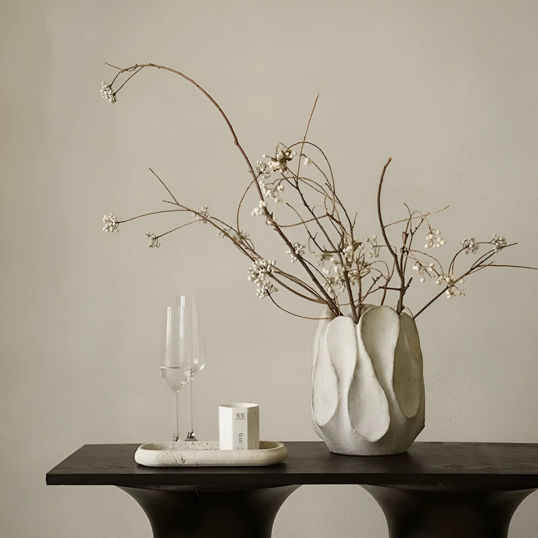 Irregular ceramic art vase with resin flower holder in high and low style options