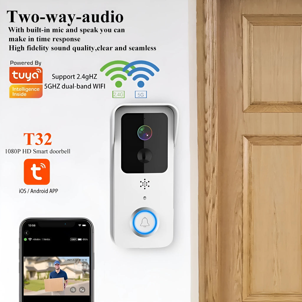Waterproof HD visual doorbell with battery power and smartphone notifications