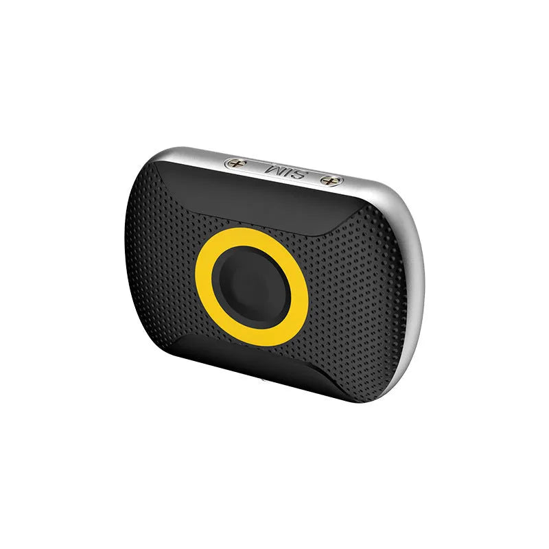 Black GPS tracker for children elders and pets with SOS button and splash water resistant design