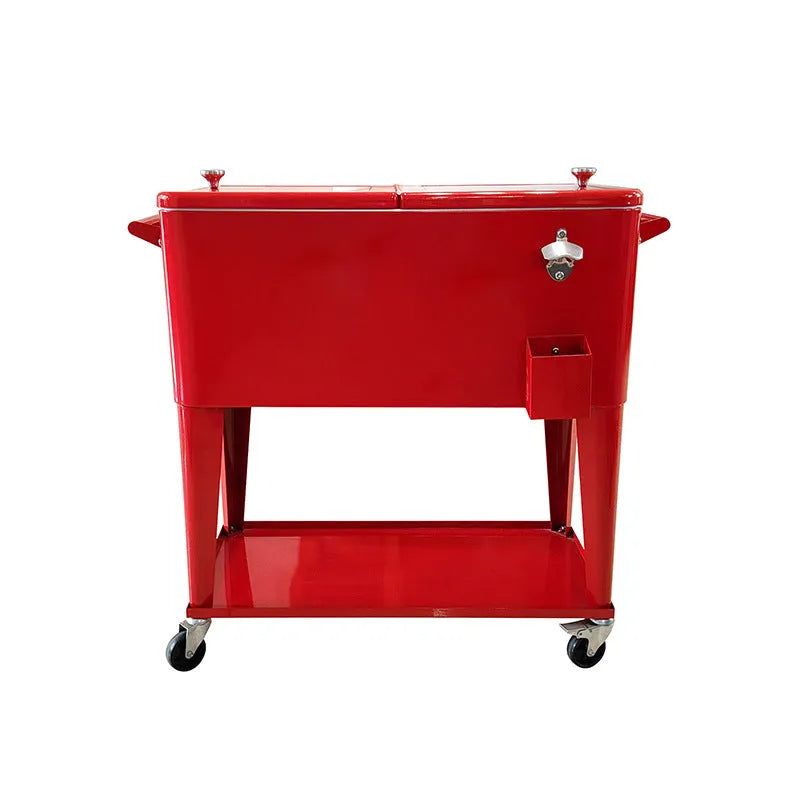 Red metal insulated trolley cart with heat preservation box and ice bucket functionality