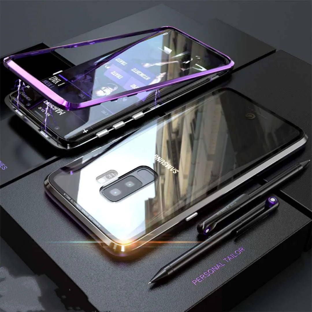 Samsung Galaxy magnetic privacy phone case with anti-peeping screen in closed position showing magnetic closure