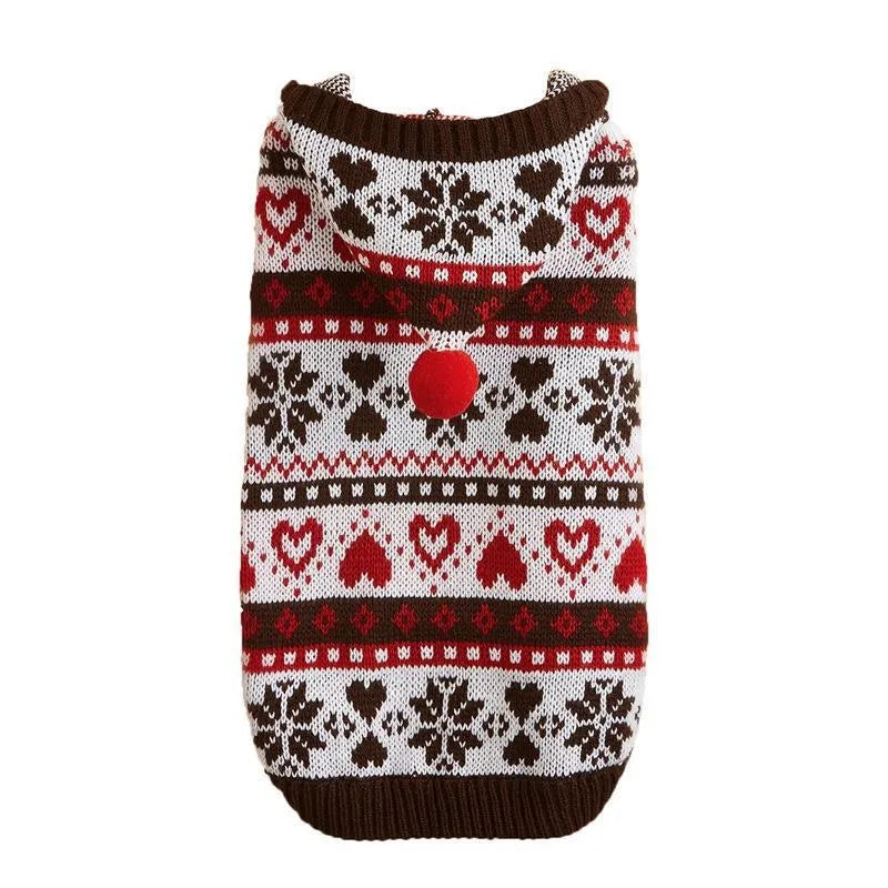 Acrylic knitted dog sweater with snowflake striped camouflage pattern in pink blue grey colours