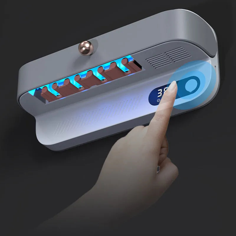 White wall-mounted smart UV toothbrush steriliser holder with USB charging port