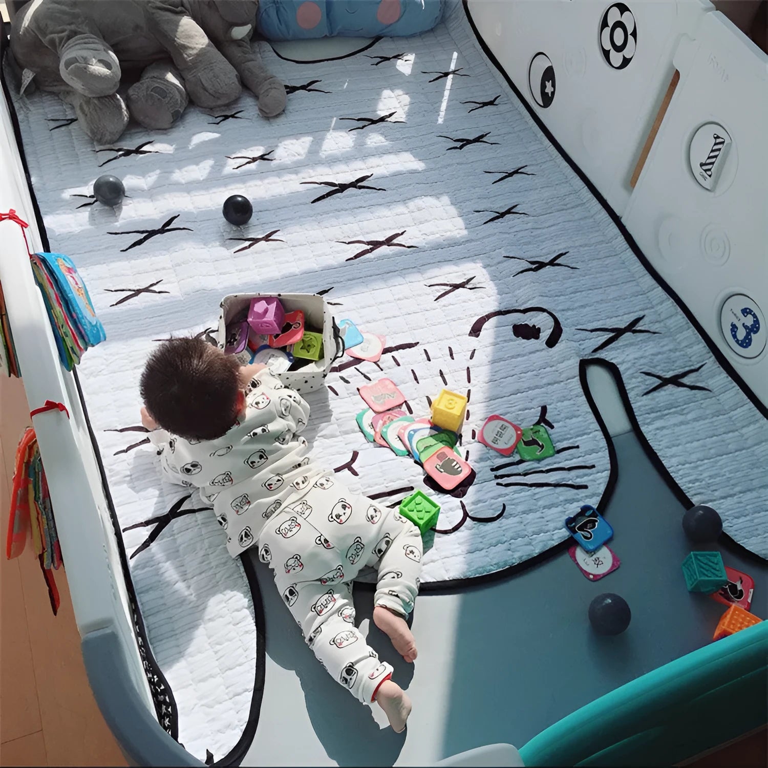 White tiger plush cotton play mat for children living room decoration L 130x190cm