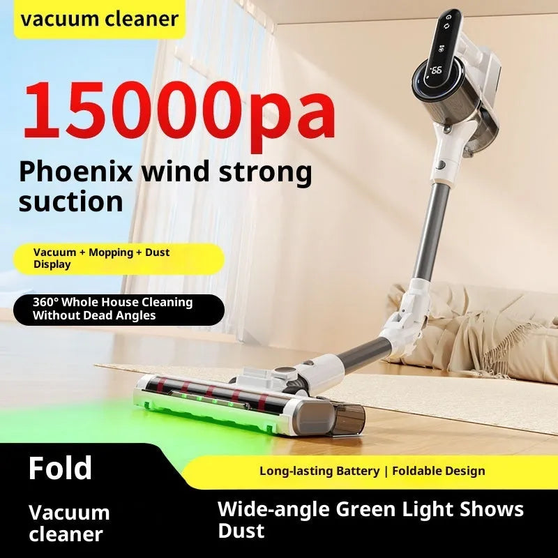 Light gray folding tube handheld vacuum cleaner with USB power and lighting function