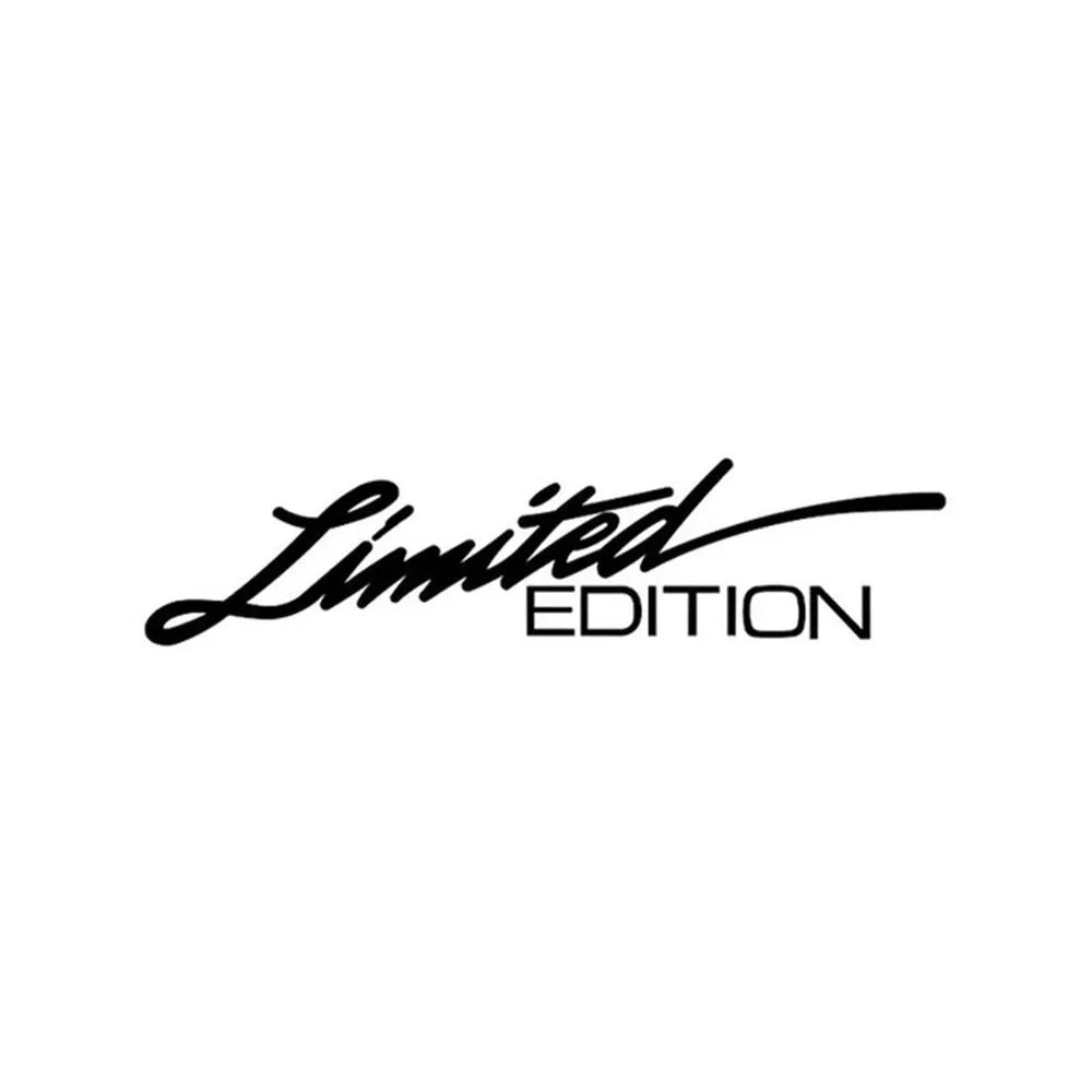 British style reflective plastic bumper sticker, 16cm long, shown in black, white and colourful options.