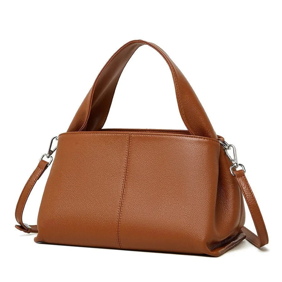 Women's genuine leather retro texture messenger bag in horizontal square shape with double shoulder strap