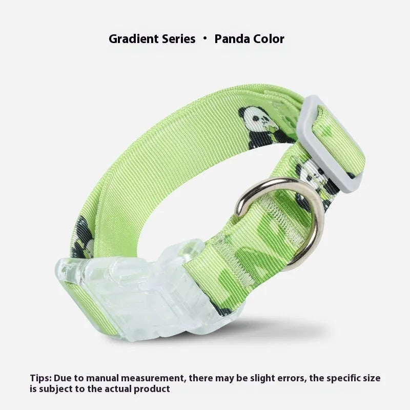 Adjustable nylon dog collar with cartoon gradient pattern in panda green colour, shown in S M L sizes