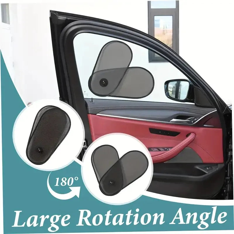 Black breathable car side window shade with suction cups stretched over window