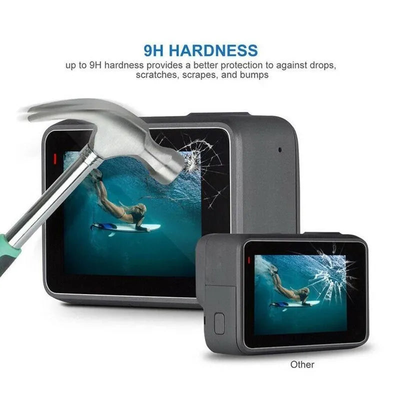Transparent tempered glass screen protector film for GoPro Hero 5/6/7 camera lens and LCD display